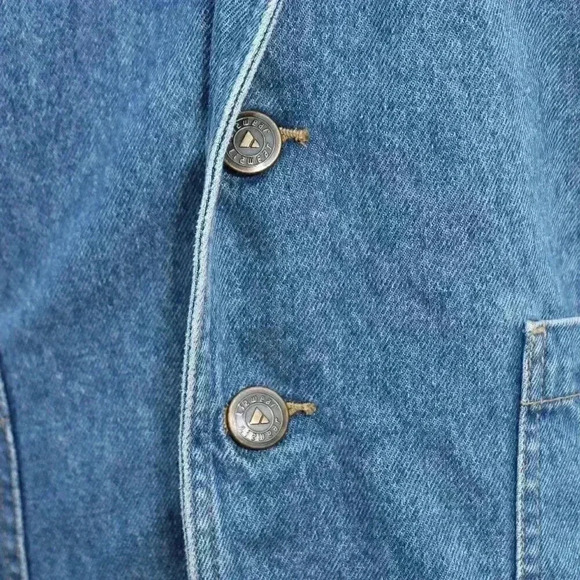 Upcycled Denim Jacket Woman Reading Book Back Patch Vintage Jean Blazer Small - Picture 3 of 9